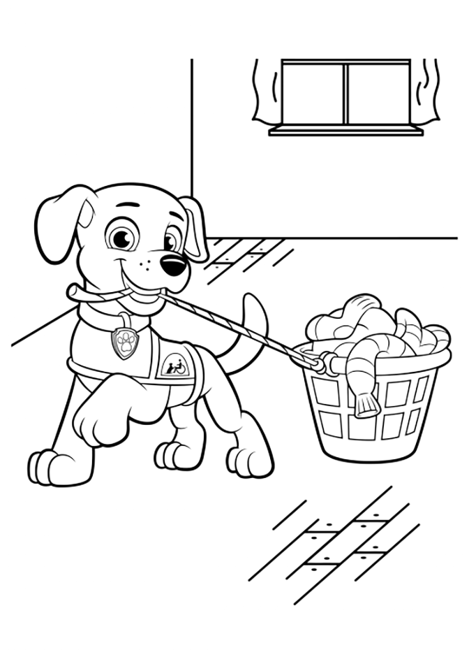 Puppy Doing Laundry Coloring Page