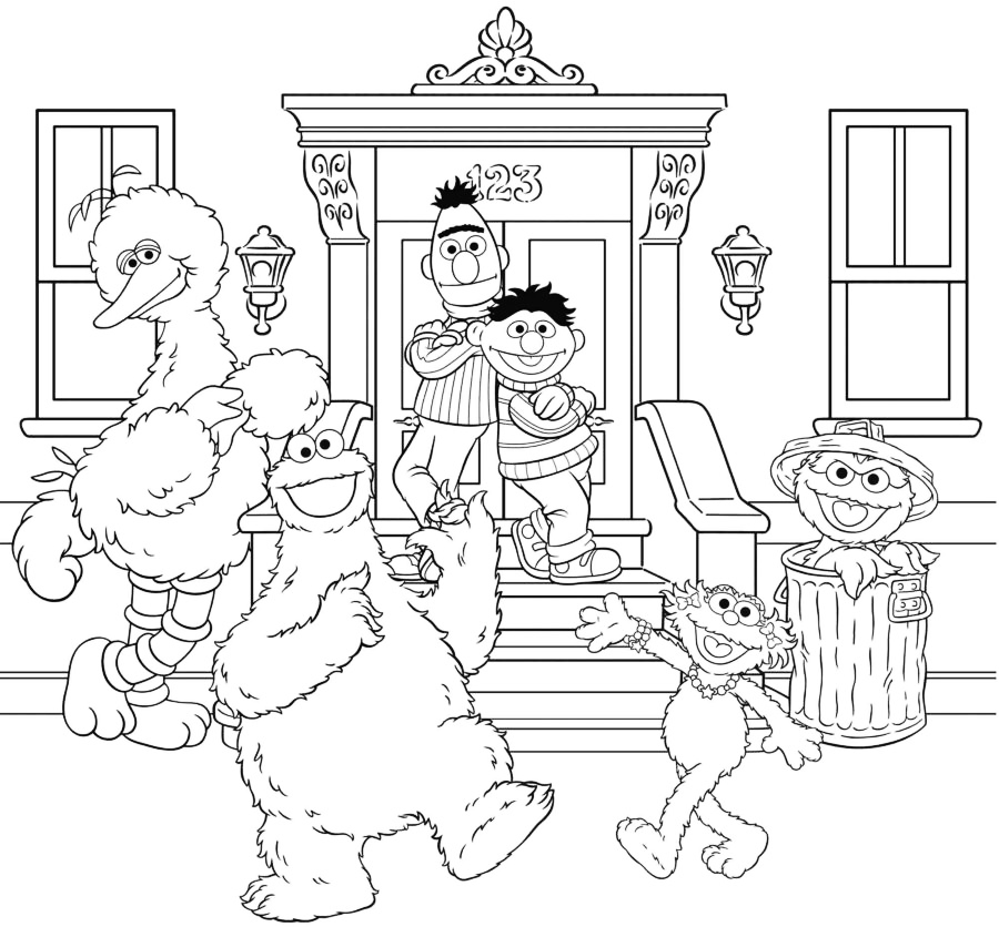 Sesame Street With Oscar Coloring Page