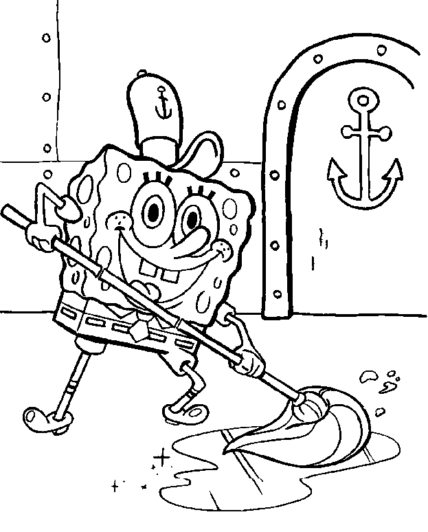 Spongebob Mopping The Floor Coloring Page