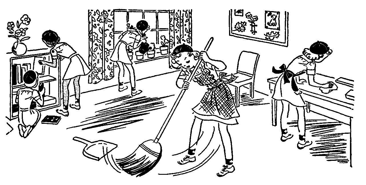 Sweeping And Cleaning Coloring Page