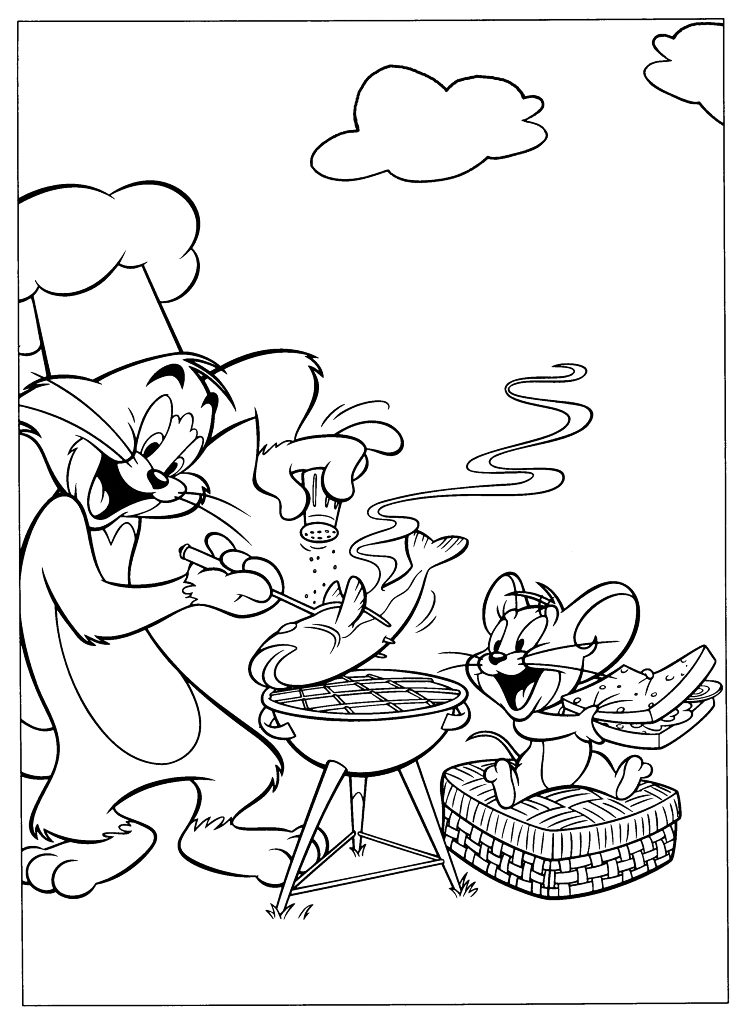 Tom And Jerry Cookout Coloring Page