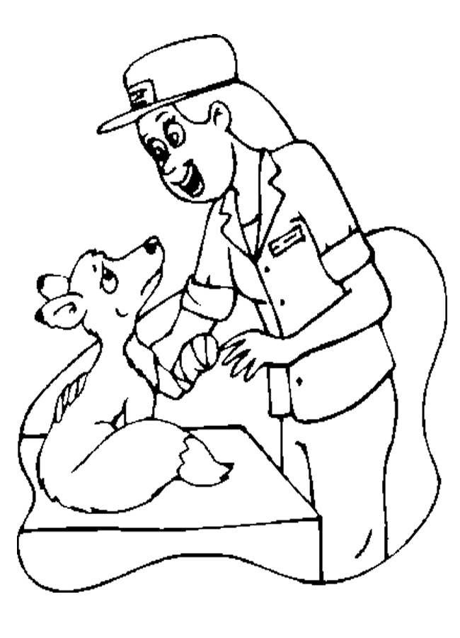 Veterinarian Helping Animal Coloring Page