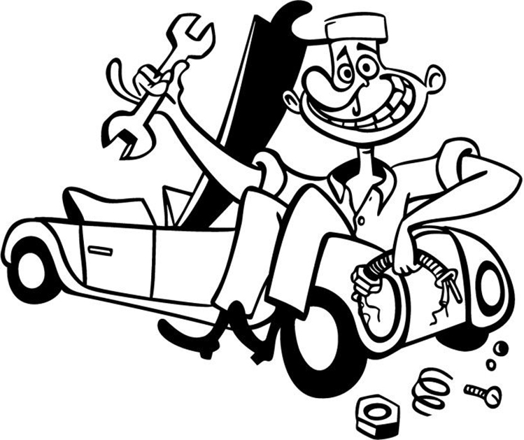 Auto Mechanic In Car Coloring Page