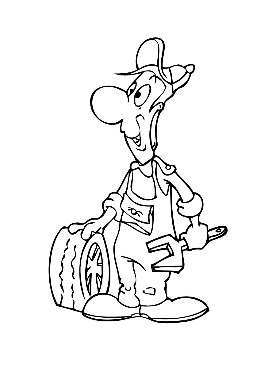 Auto Mechanic With Tire Coloring Page