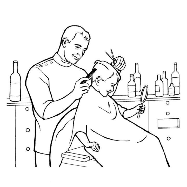 Barber Cutting Boys Hair Coloring Page