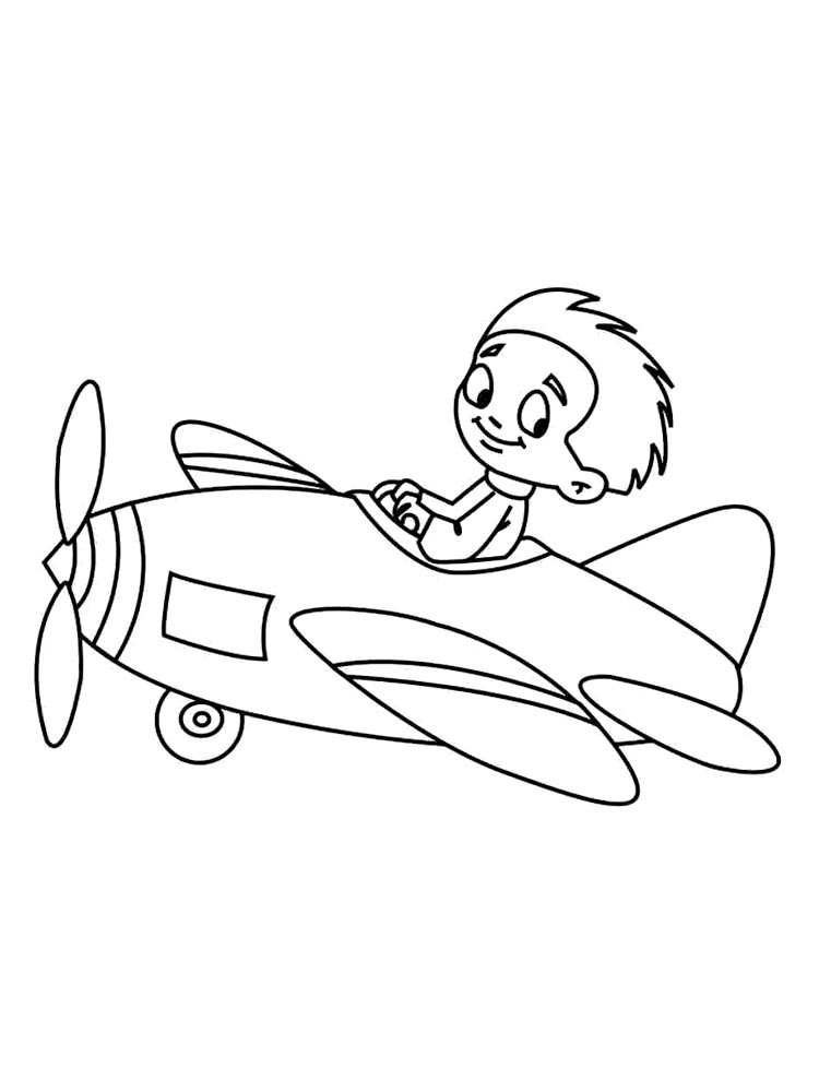 Boy In Airplane Coloring Page