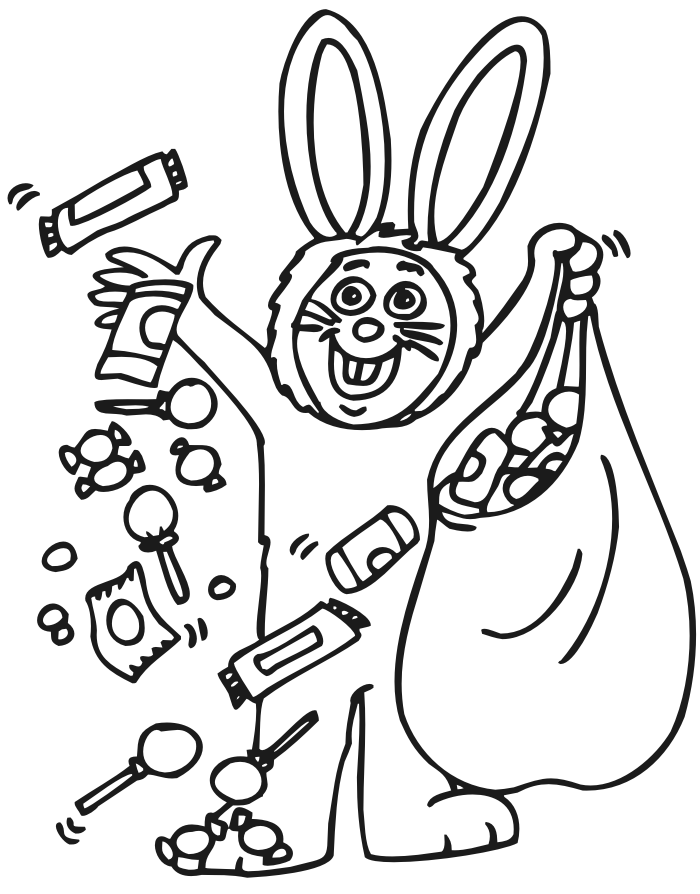 Easter Bunny Passing Out Candy Coloring Page