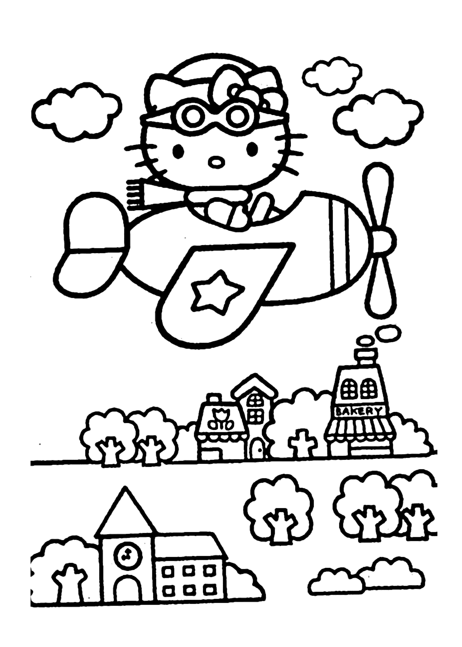 Hello Kitty Pilot Coloring Page