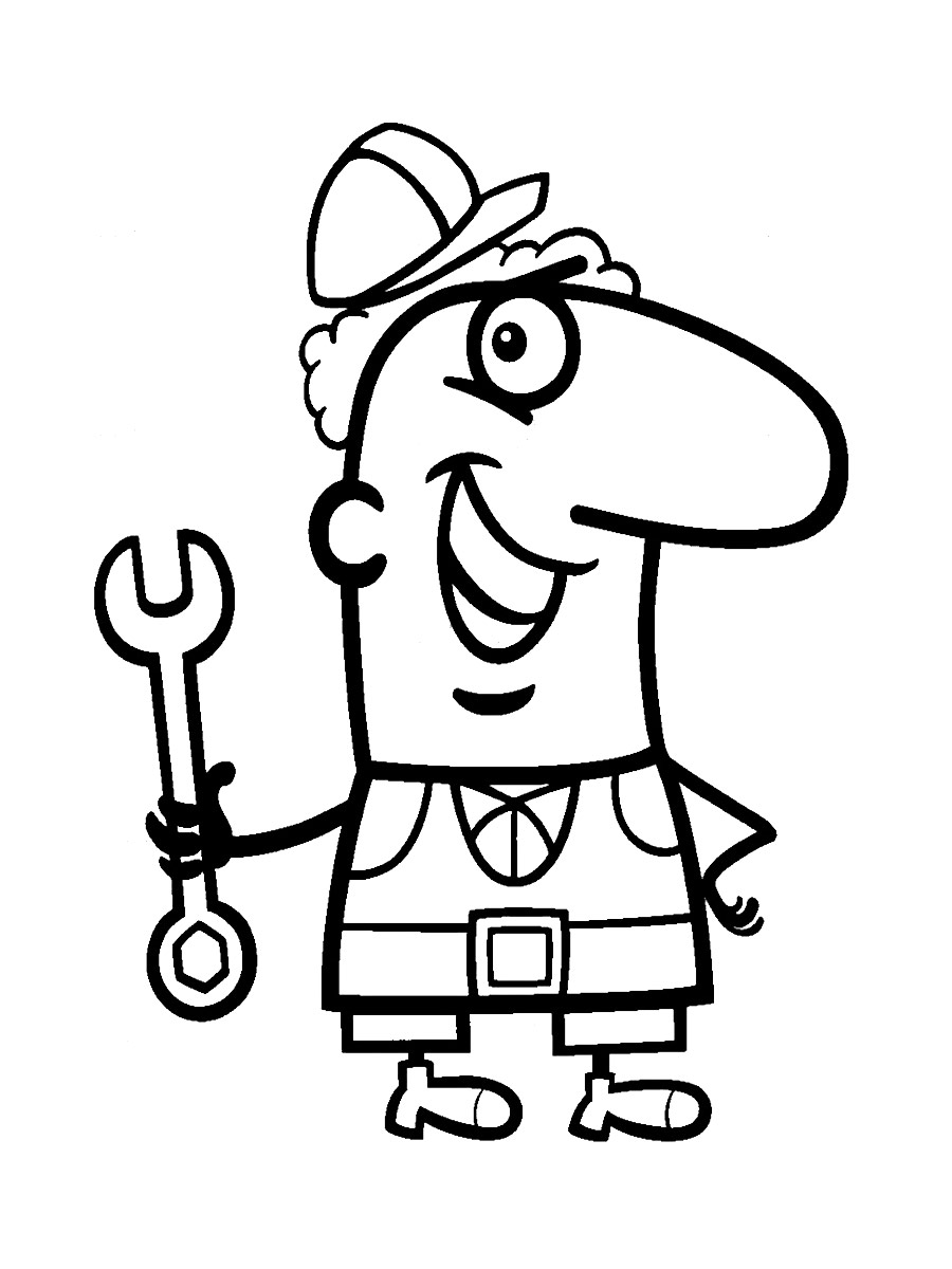 Mechanic Cartoon Coloring Page