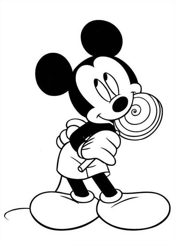 Mickey Eating Lolipop Coloring Page