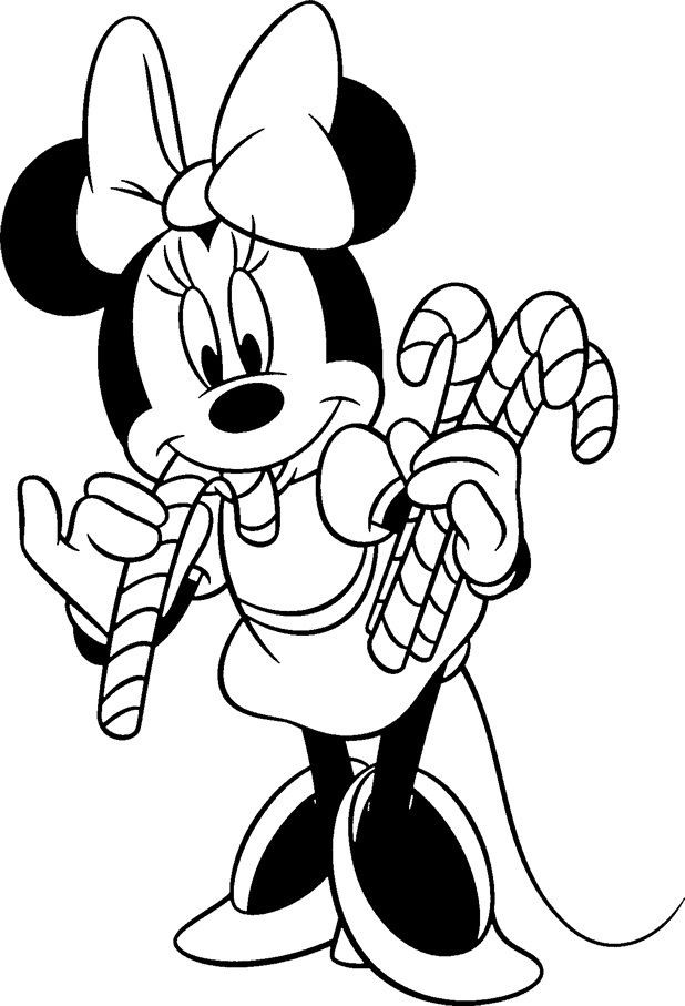 Minni Mouse Eating Candy Cane Coloring Page