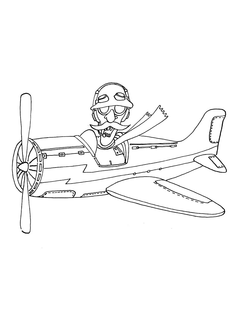 Moustache Man Pilot Coloring Page