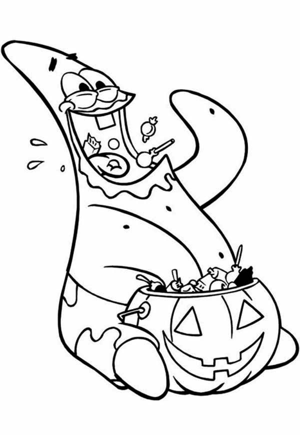 Patrick Star Eating Halloween Candy Coloring Page