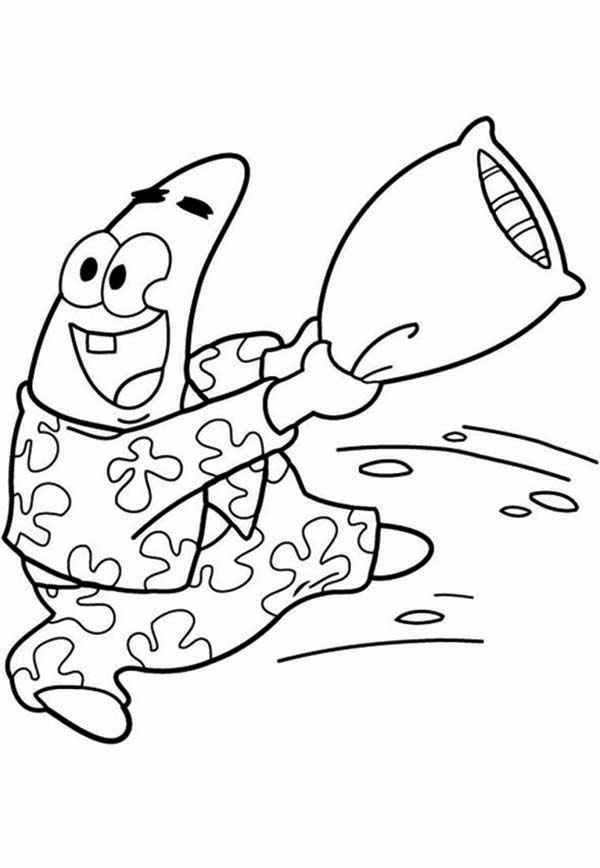 Patrick Star Pillow Fight Coloring Page