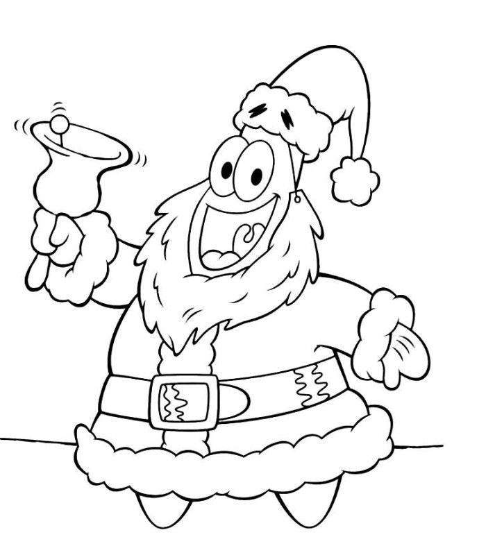 Patrick Star Santa Coloring Page