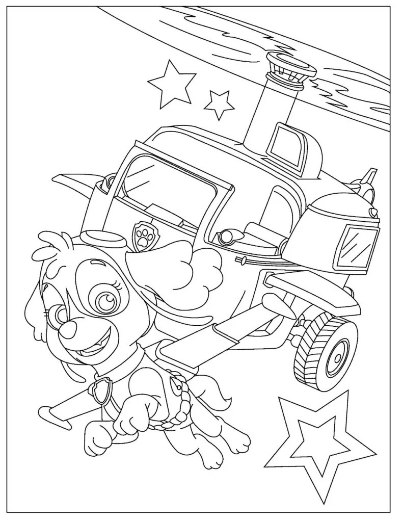 Puppy Pilot And Helicopter Coloring Page
