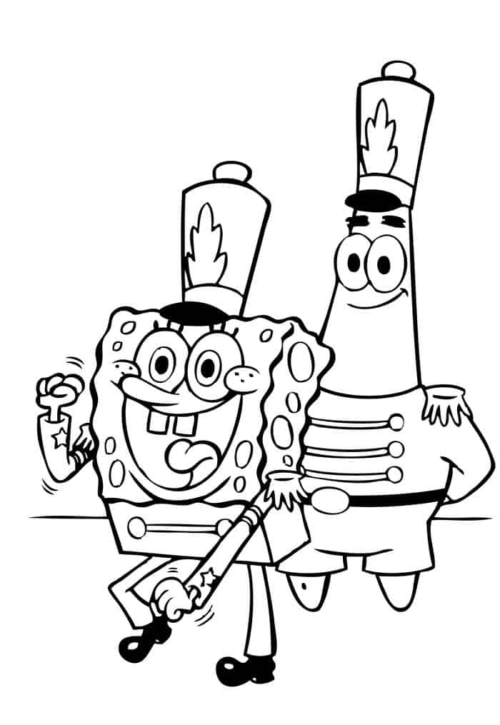 Sponge Bob And Patrick Star Marching Coloring Page