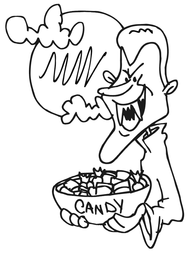 Vampire With Halloween Candy Coloring Page
