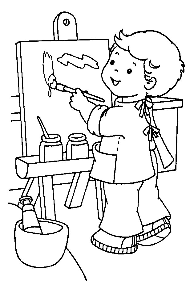 Boy Artist Painting Coloring Page