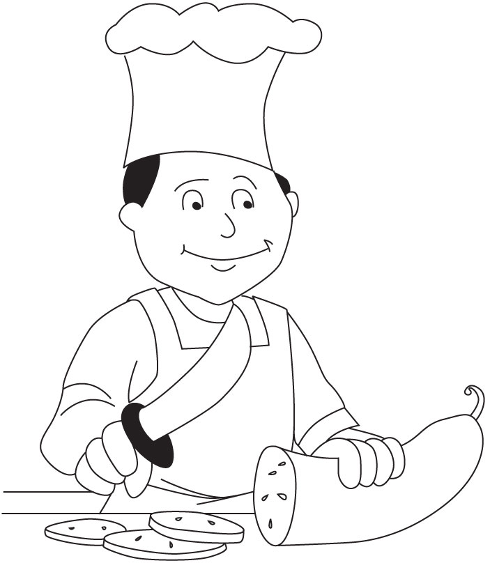 Chef Slicing Veggies Coloring Page