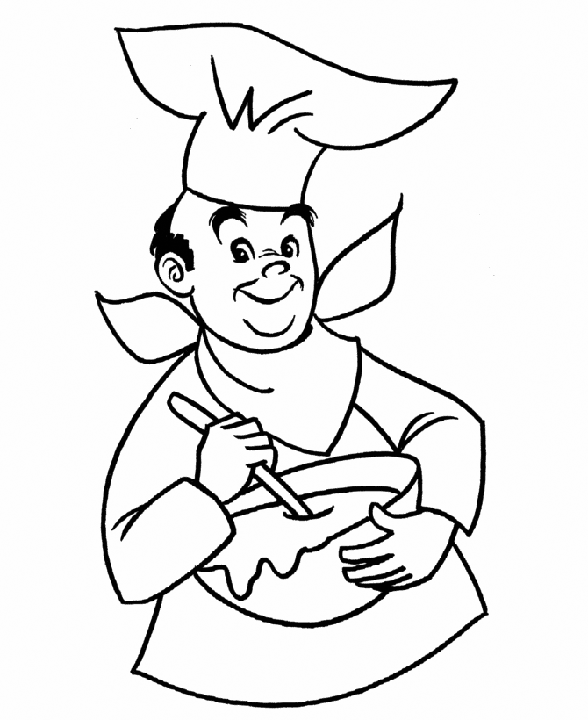Chef Stirring Bowl Coloring Page