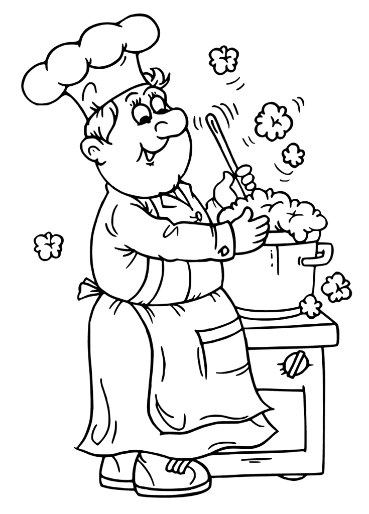 Chef Stirring Pot Coloring Page