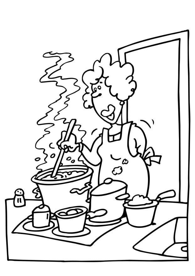 Chef Stirring Pot Of Food Coloring Page