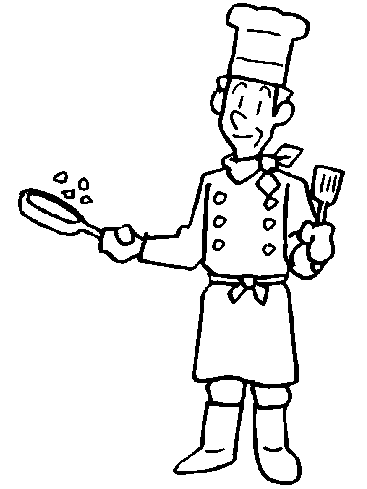 Chef With Pan And Spatula Coloring Page