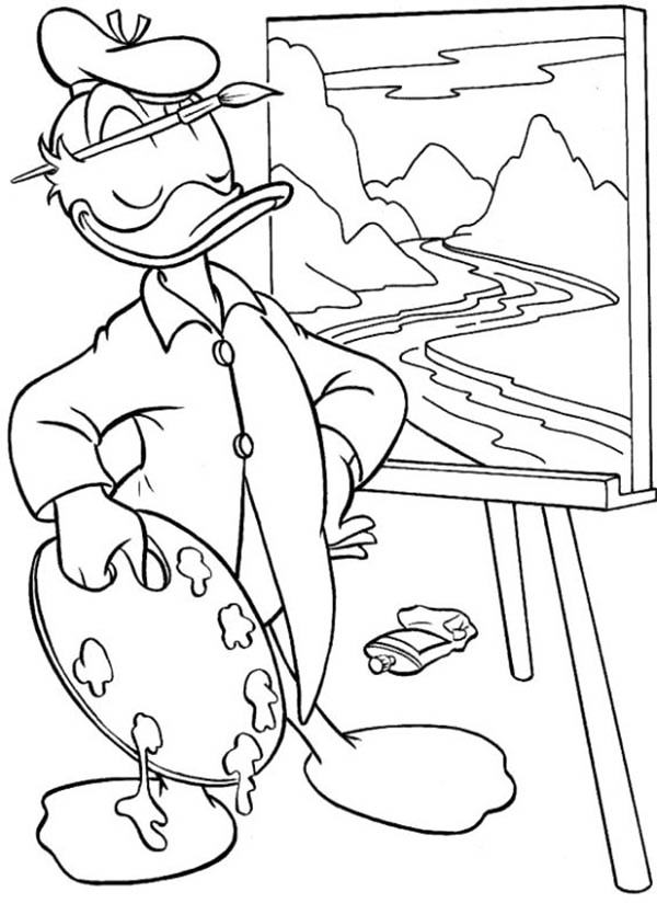 Dontald Duck Is A Painter Coloring Page