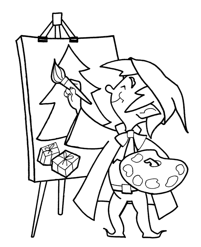 Elf Artist Coloring Page