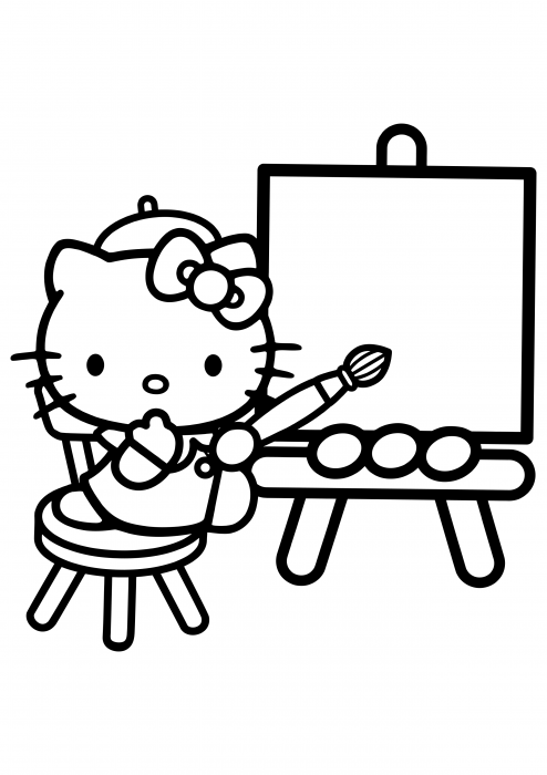 Hello Kitty Artist Coloring Page