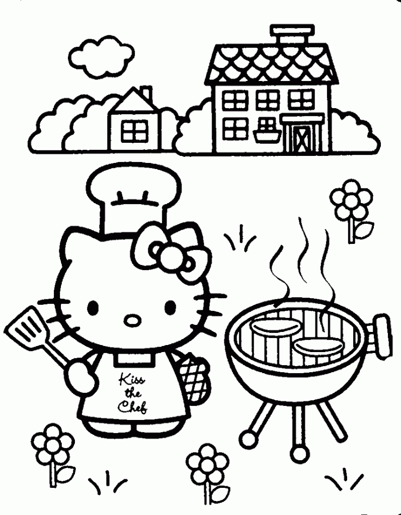 Hello Kitty Bbq Chef Coloring Page