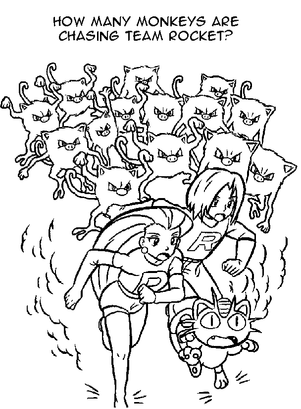 Mankeys Chasing Team Rocket Coloring Page