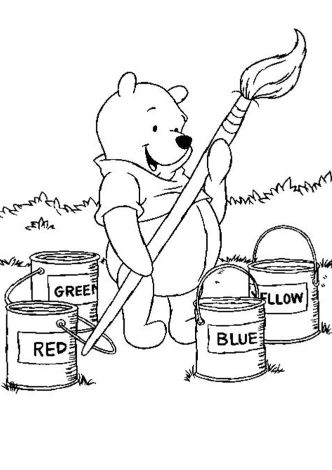 Pooh Bear Painting Coloring Page