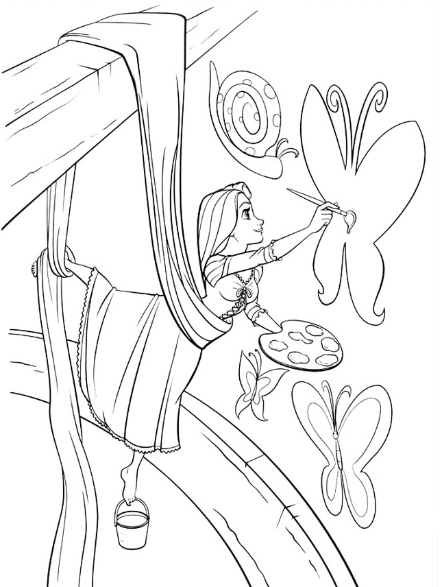 Rapunzel Painting The Walls Coloring Page
