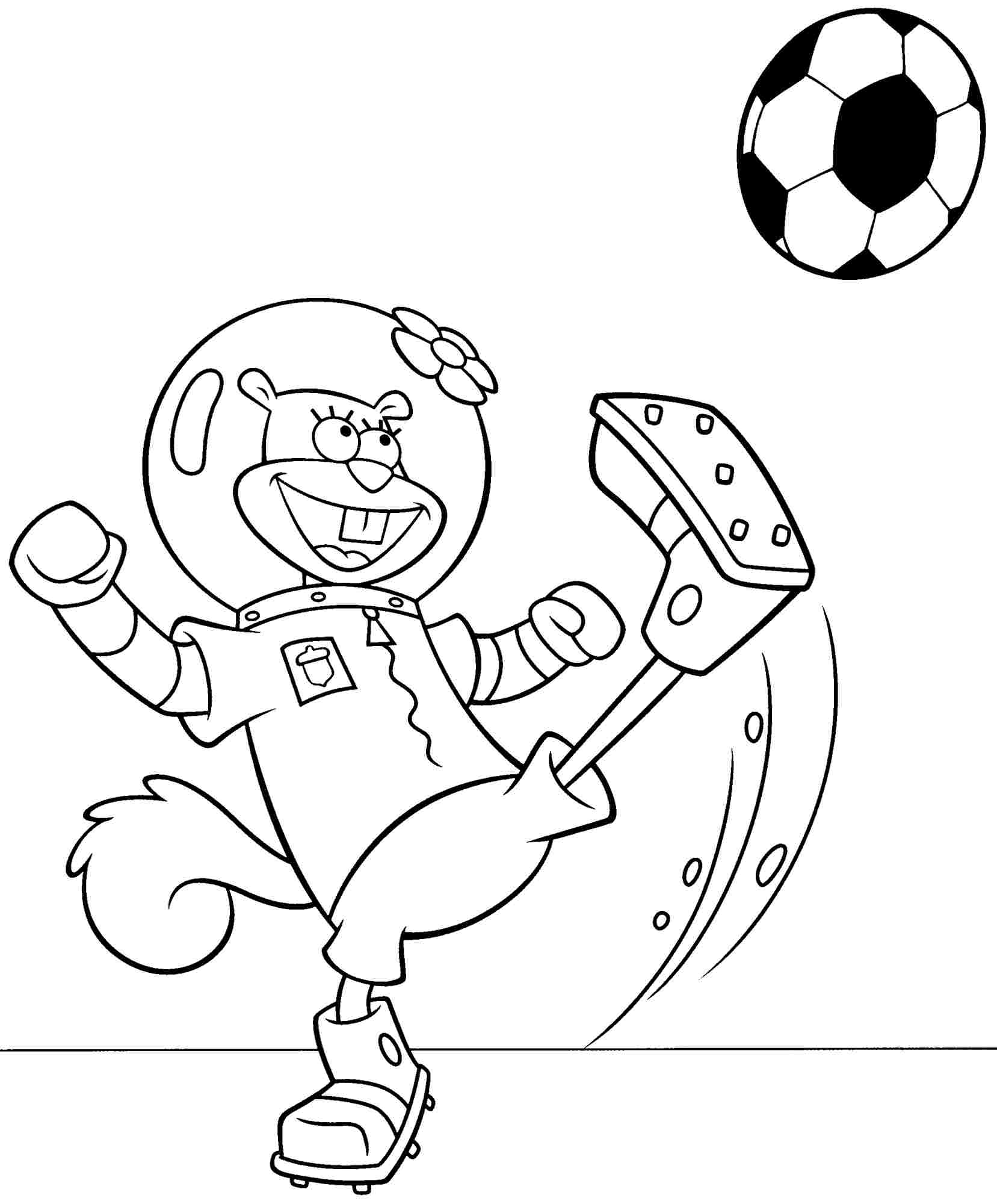 Sandy Cheeks Playing Soccer Coloring Page