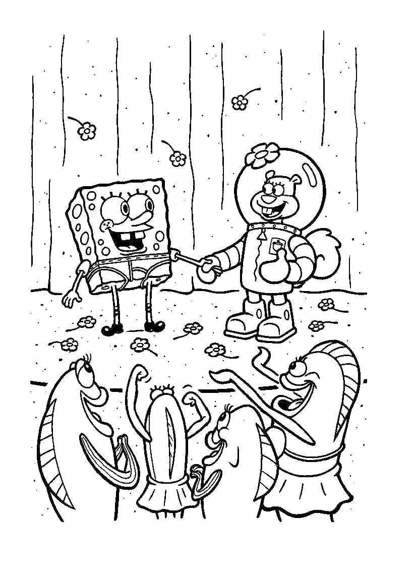 Sandy And Spongebob Friends Coloring Page