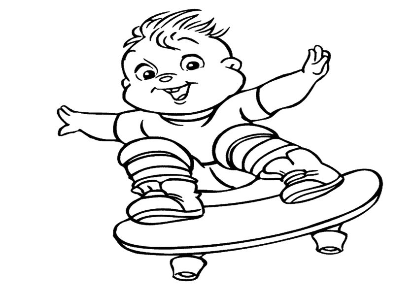 Skateboarding Chipmunk Coloring Page