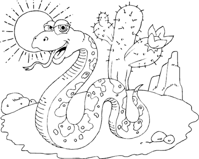 Snake In The Hot Desert Coloring Page