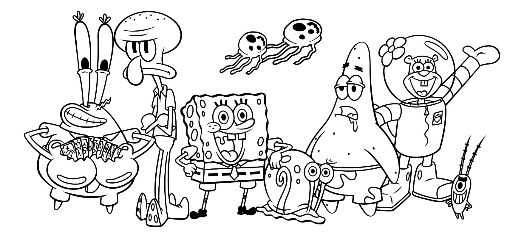Spongebob Characters Coloring Page