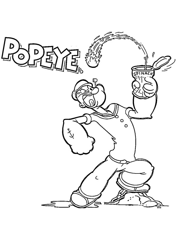 Strong Popey Eats Spinach Coloring Page