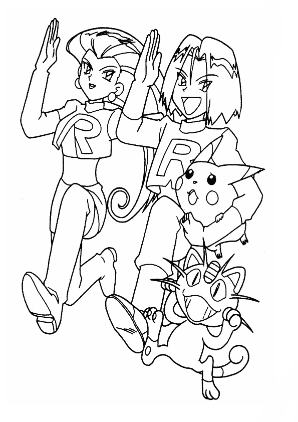 Team Rocket Stealing Pikachu Coloring Page