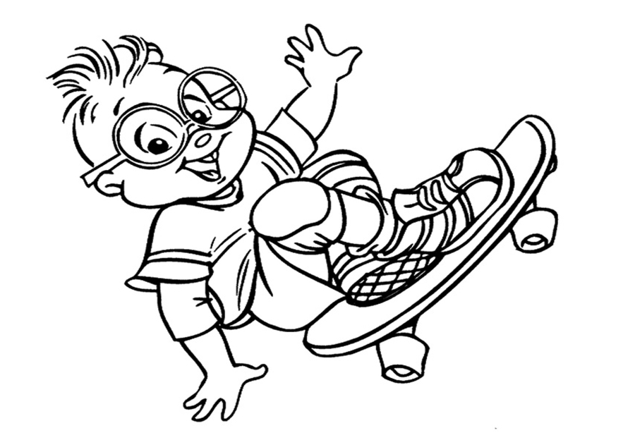 Theodore Chipmunk Skateboarding Coloring Page