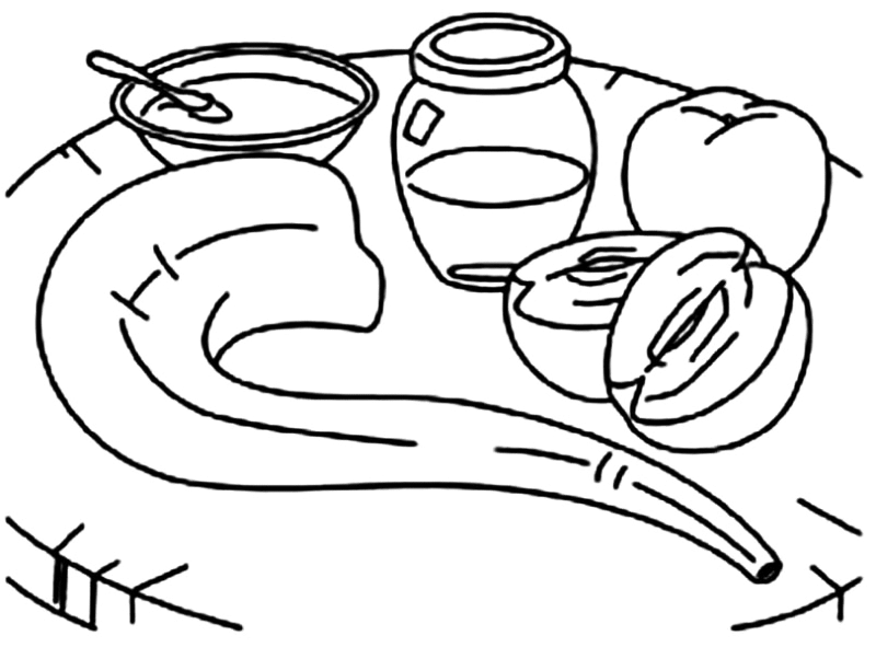 Apples And Honey And Shofar Coloring Page