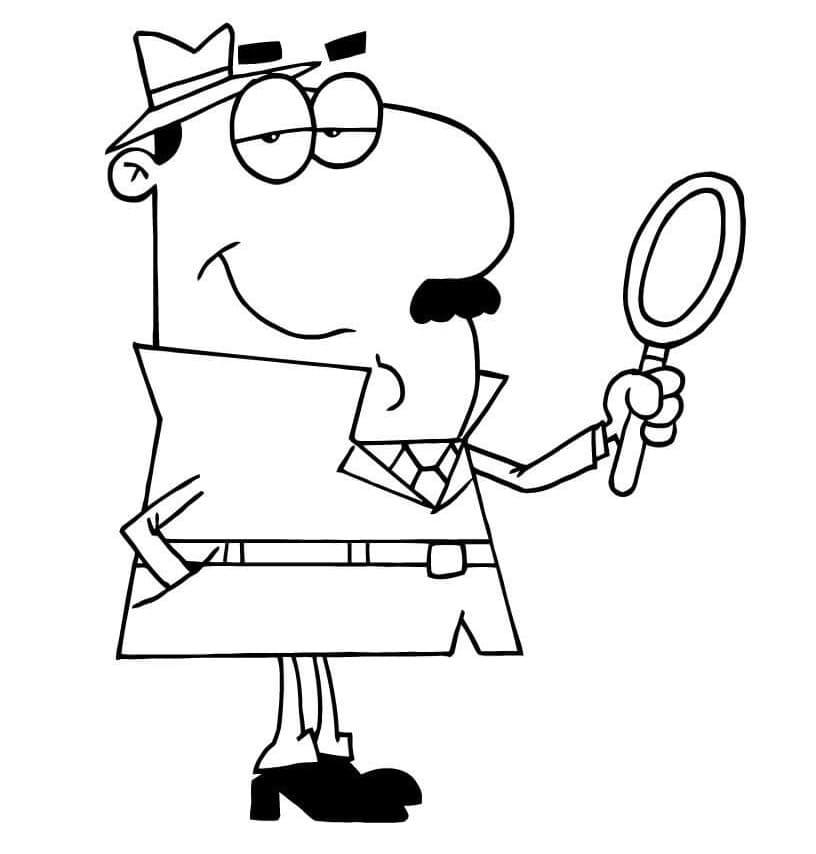 Cartoon Detective With Moustache Coloring Page