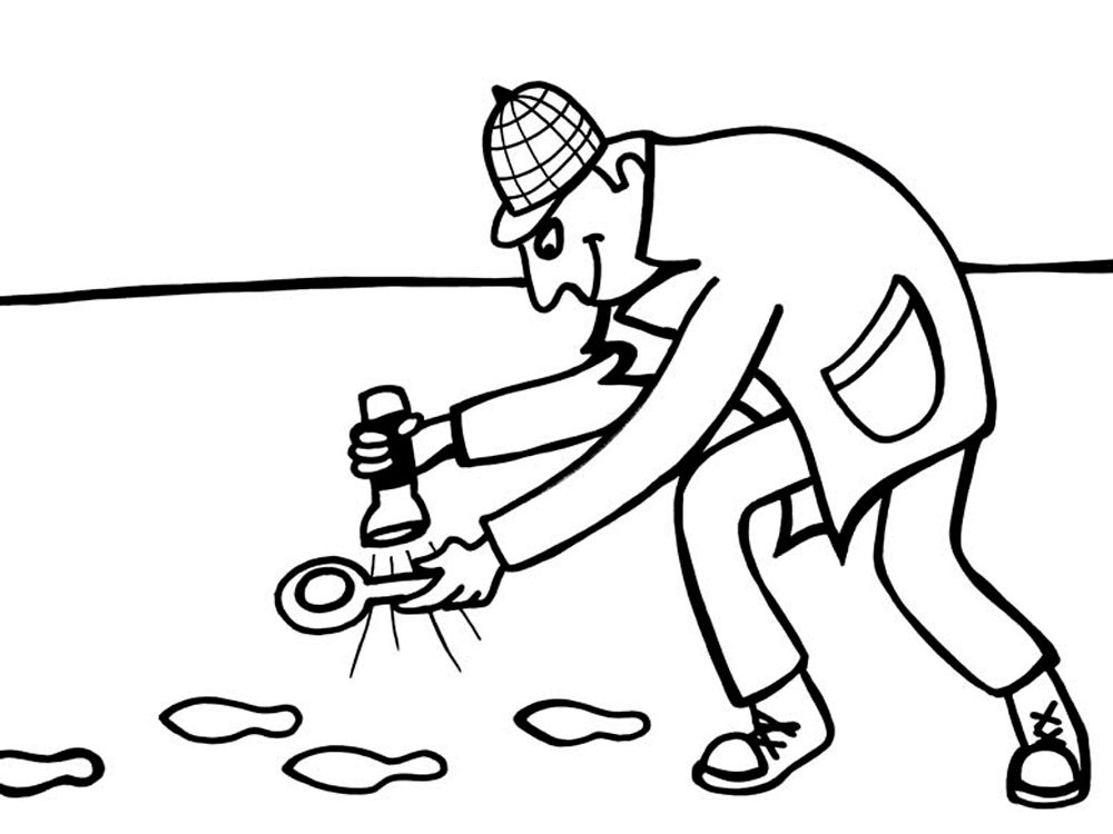 Detective Finding Footprints Coloring Page (2)