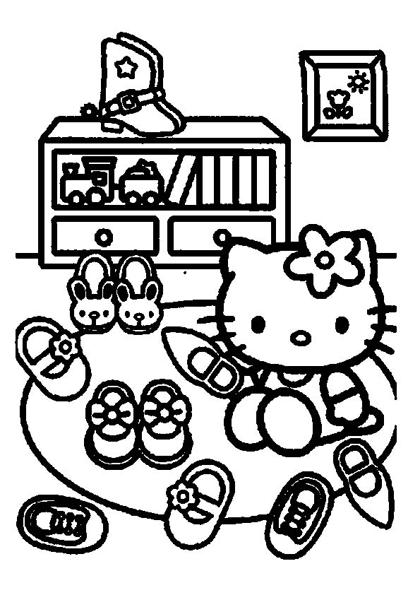 Hello Kitties Shoes Coloring Page