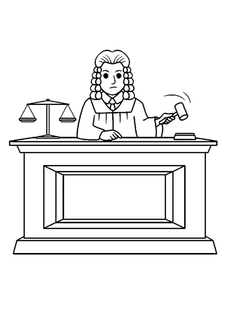 Judge Ganging Gavel Coloring Page