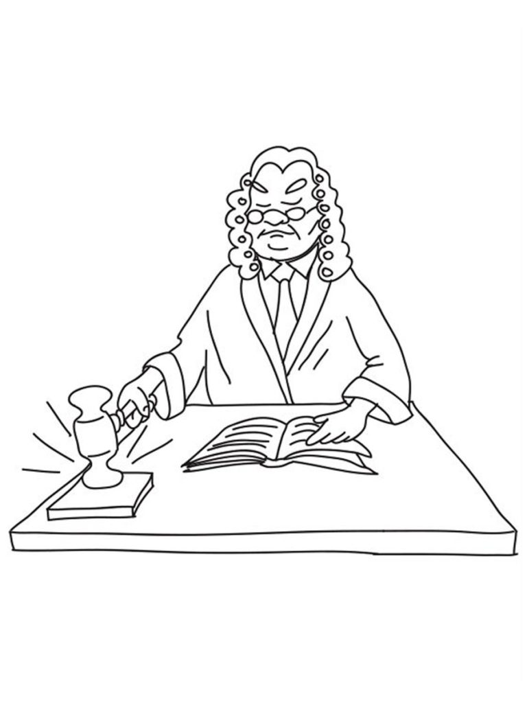 Judge With Gavel Coloring Page