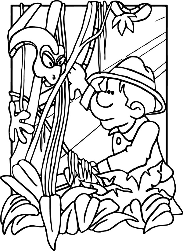 Man In The Rainforest Coloring Page